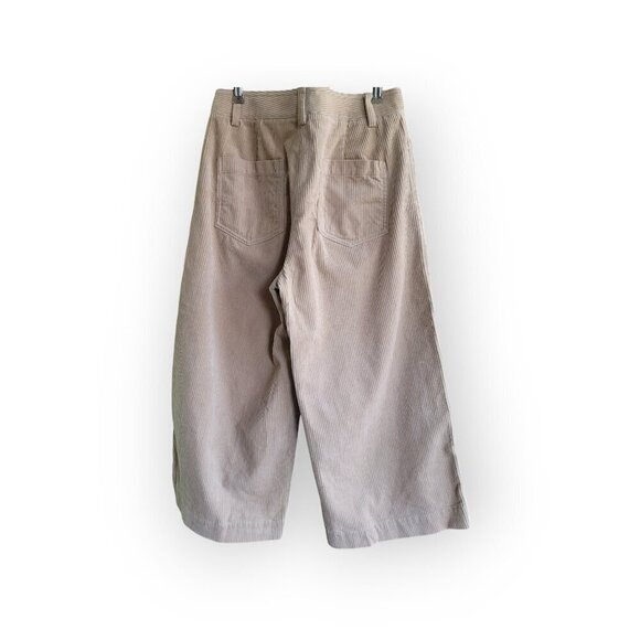 Vince Cream Cotton Corduroy Wide-Legged Cropped Trousers Size 6 - Picture 3 of 10